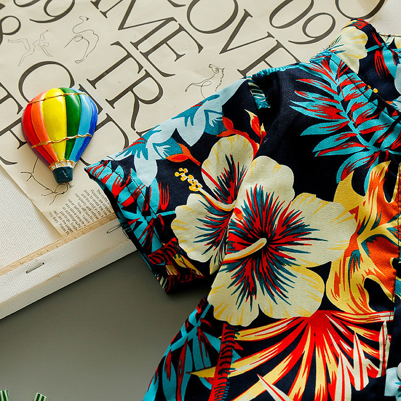 Floral Print 2023 New Beach Style Wholesale Summer baby clothes boy Formal Fashion short sleeve Shirt kids boy summer cl