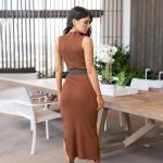 Round Neck High Waist Split Sleeveless Casual Maxi Dress