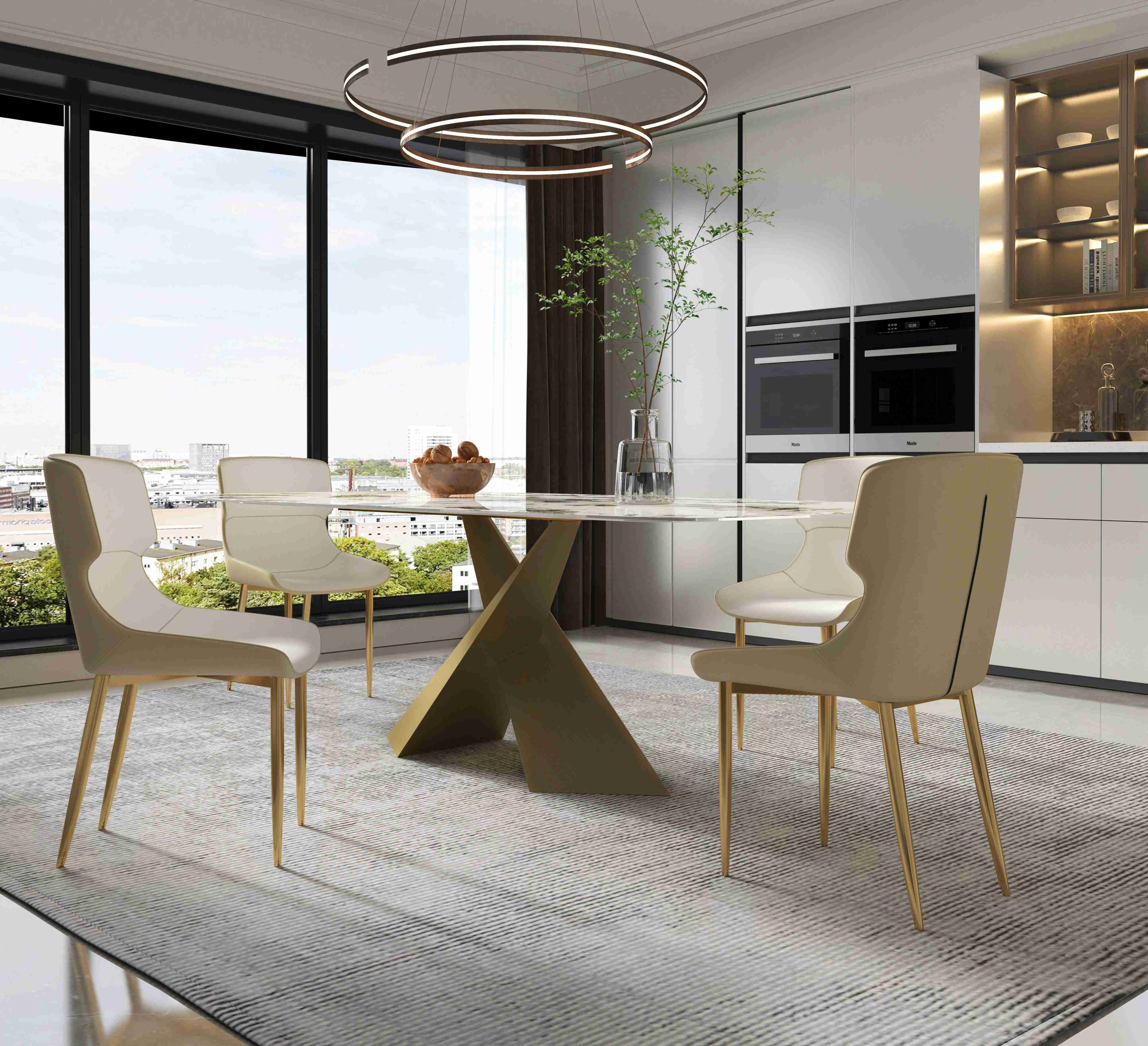 Bright Rock Board Small Apartment Dining Table Chair Sets Nordic Modern Light Luxury Bronze Dining Room Set