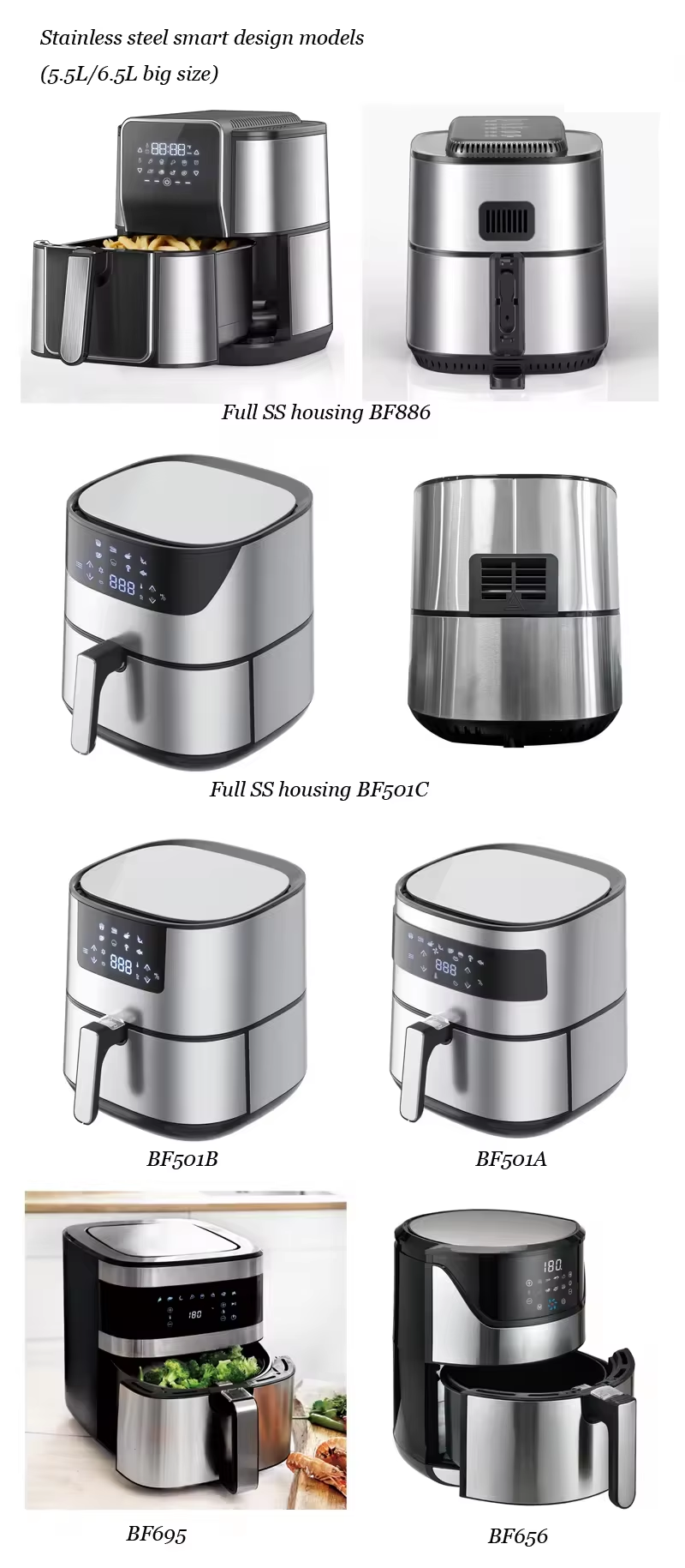 5L Stainless Steel Digital Touch Air Fryer Oven Small Smart Square Healthy Electric Air Fryer For Household