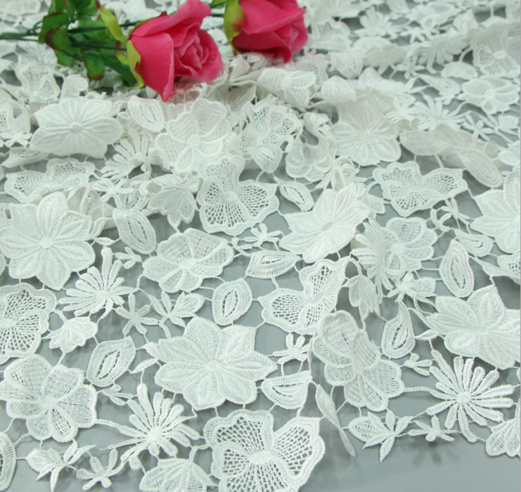 Chemical Lace Red Color Water Soluble Embroidery Fashion fabric for Apparel Accessories