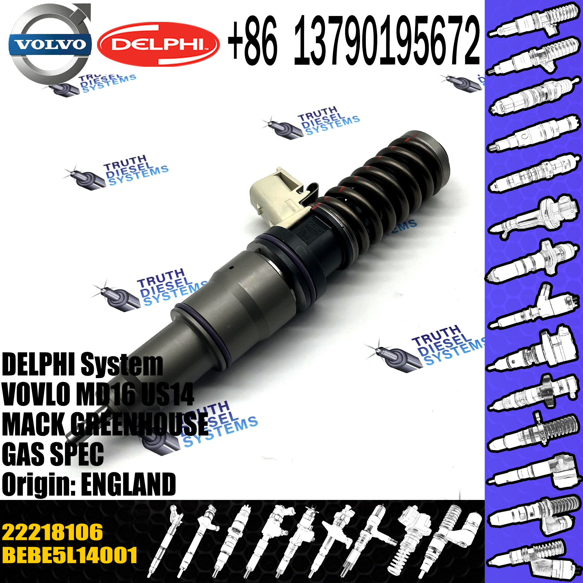 Diesel Fuel Injector 22218106 For E3.5 /VOL TRUCK MD16 BEBE5L14001 85020091 85020090