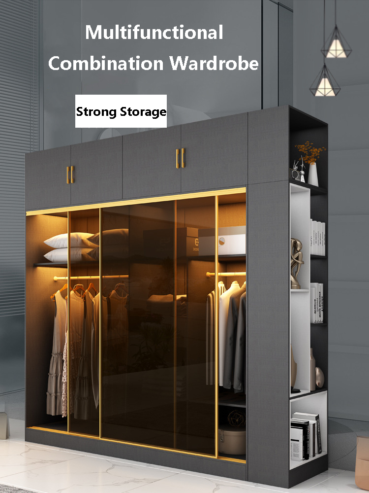 Modern Bedroom Closet Armoire Wardrobe With Glass Sliding Doors