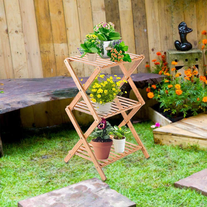 Space-saving 3-Tier Bamboo Flower Pot Rack Shelf Planter Display Organizer 34x34x97cm