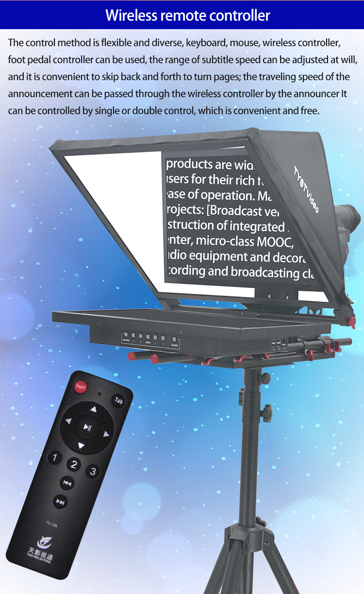 24 inch Single Screen Wireless Remoter Tripod Broadcasting Announcer Teleprompter for Live Stream