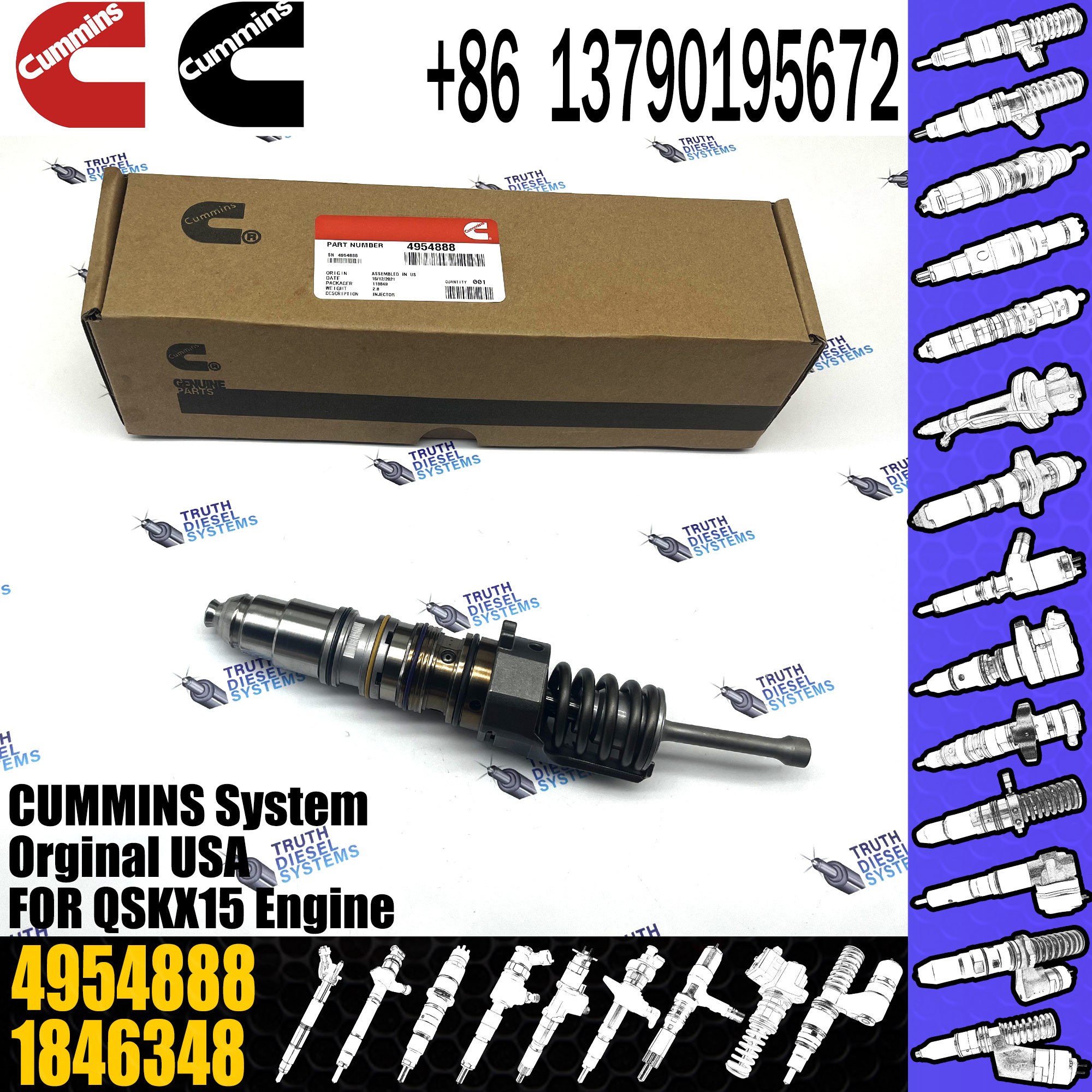 Cummins QSKX15 Fuel Injector Assembly 4062569 4928260 4088665 4088725 4954888