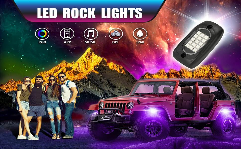 6000K 12VDC Bluetooth Rock Lights , Plastic LED RGB Pod Lights
