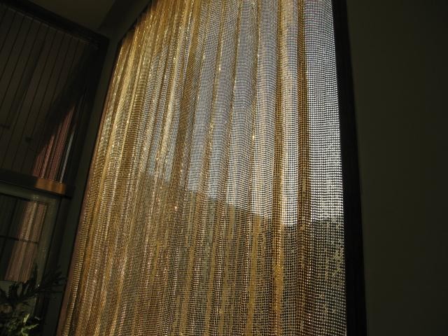 4mm Sparkly Metal Mesh Fabric Curtains Gold For Hotel Or Restaurant Decoration