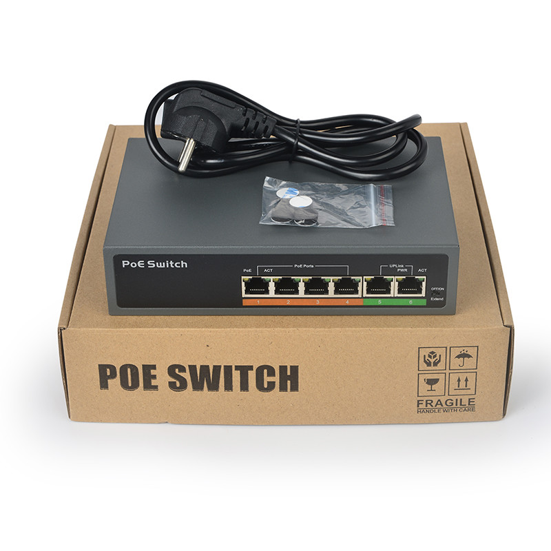 full metal case 4 ports 100Mbps IEEE 802.3af/a standard 65W power backplane bandwidth 1.2 Gbps uplink port POE switch