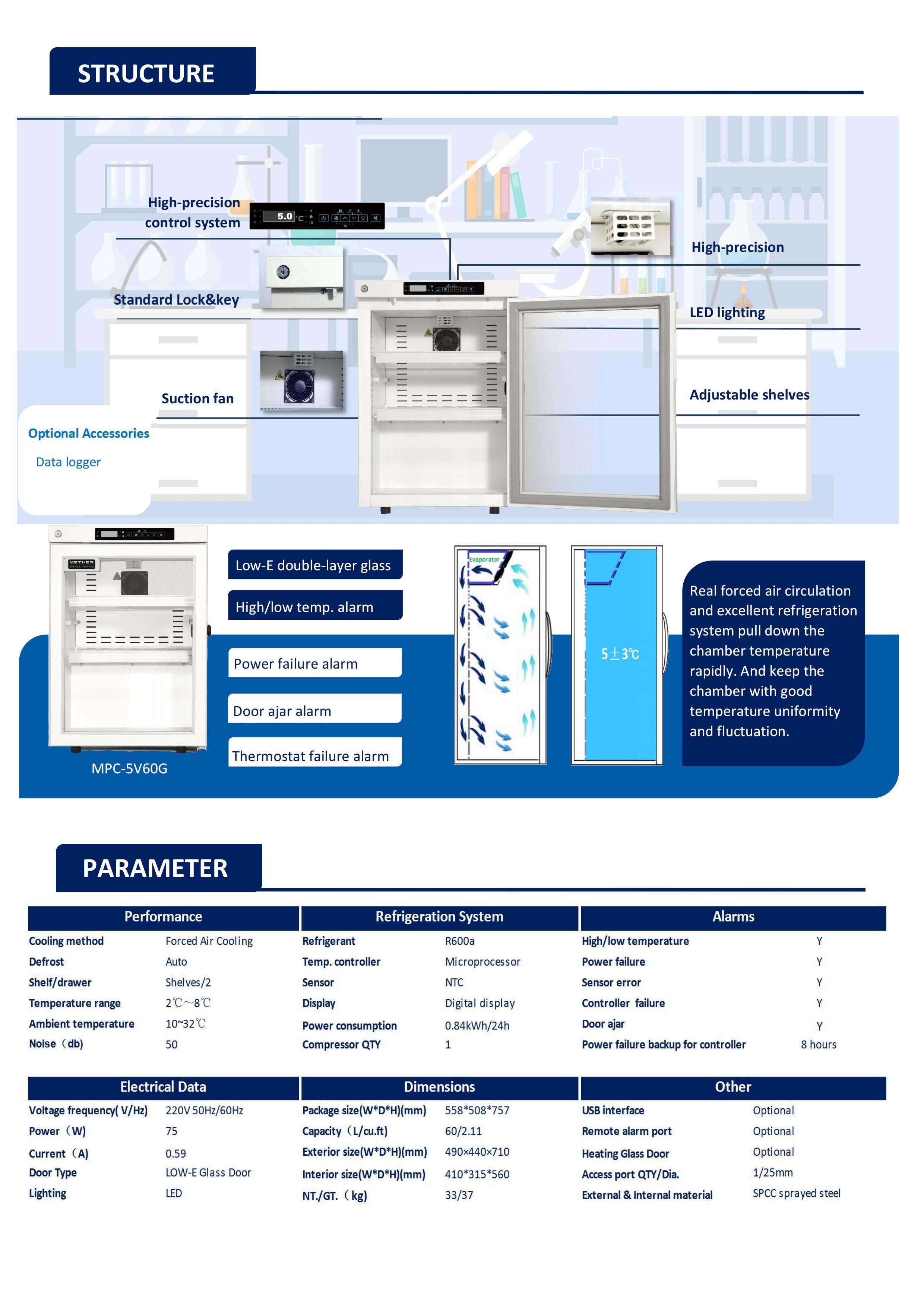 Medical Refrigerator 2~8℃ Vaccine Storage Fridge For Clinics & Laboratories Precise Temperature Control