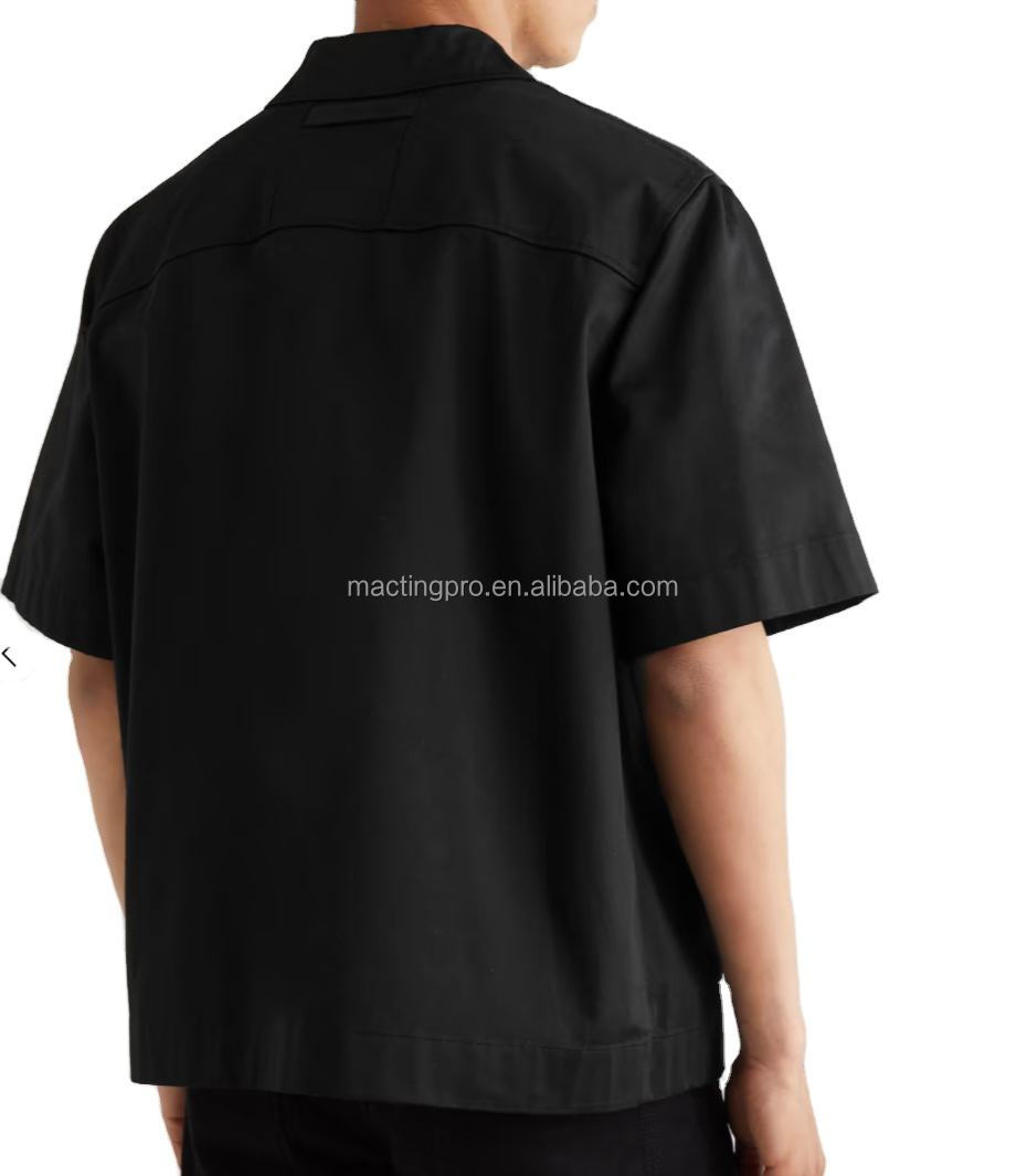 Men's Casual Heavyweight Cotton Black Print Zip Up Shirt S-5XL or Custom Hip Hop Styl