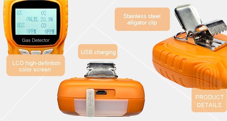 4 In 1 EX CO H2S O2 Gas Detector , Portable Multi Gas Analyzer Sound Light