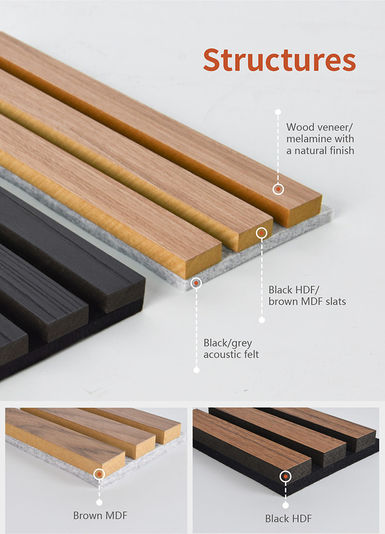Black Color Acoustic Wood Slat Panels Polyester Fiber MDF For Hotel Decor