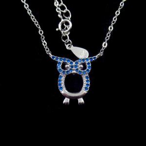 China Animal Blue Color Silver Cubic Zirconia Necklace 925 Pure Owl Shape For Child wholesale