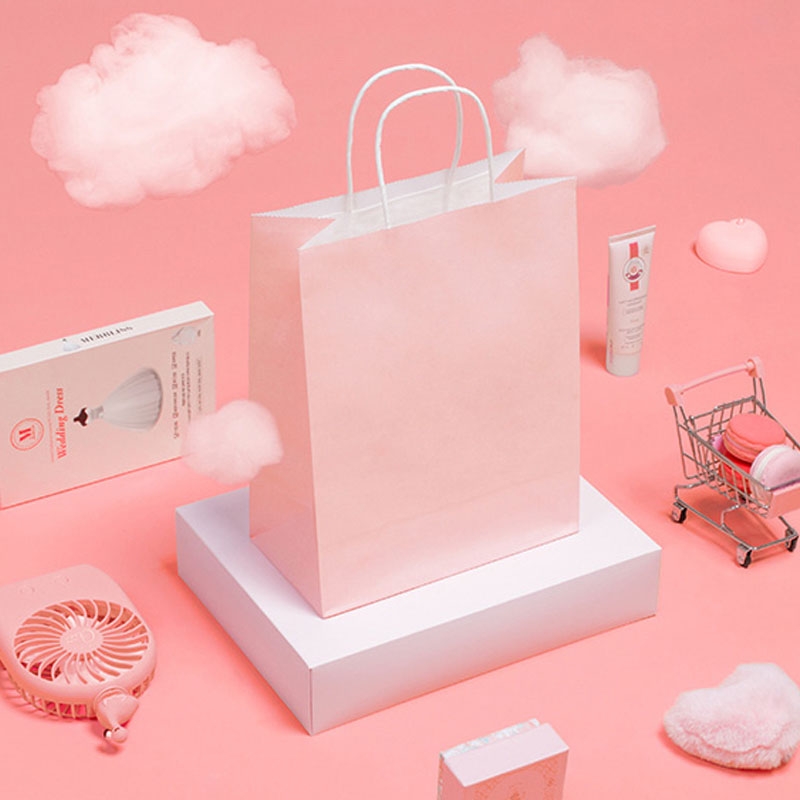 Offset Printing Craft Pink Gift Bag With Hand Length Handle