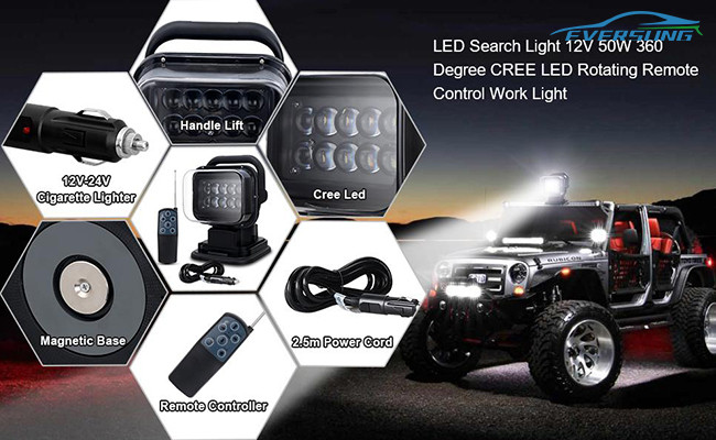IP67 50w 360 Degree Rotating Remote Control Led Work Light Search Spotlight