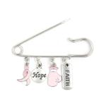 Wholesale New Arrival Breast Cancer Pink Ribbon Brooch Pins Hope Faith Fighting