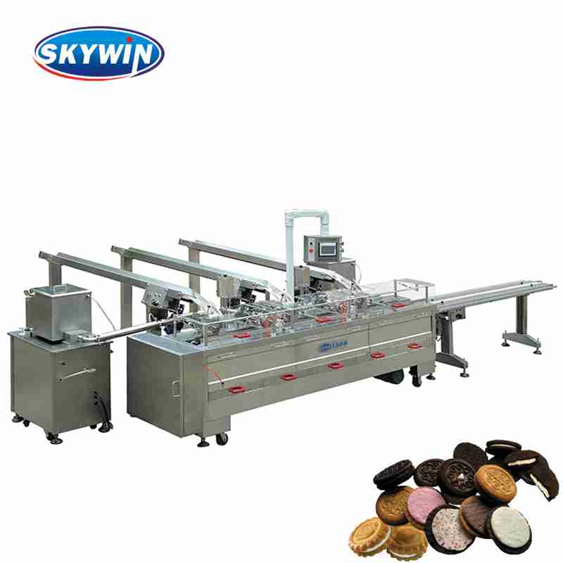 PLC Controlled Cream Sandwich Biscuit Packing Machine Sandwich Packaging Machine
