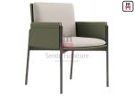 Tanned Leather Upholstered Arm Chair Black Titanium Steel For Restaurant Bar