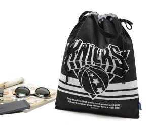 China Eco Gift Sport Gym Black Custom Logo Nylon Drawstring Bag wholesale