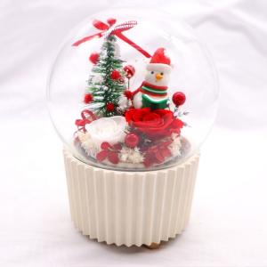 China Crystal Ball Preserved Rose Glass Dome Round Music Box For Wedding Gift wholesale