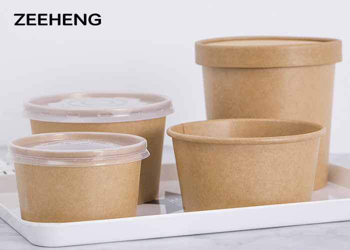 PE Coated 16oz 500ml Matt Salad Food Kraft Paper Bowls Dessert Cup With Lid