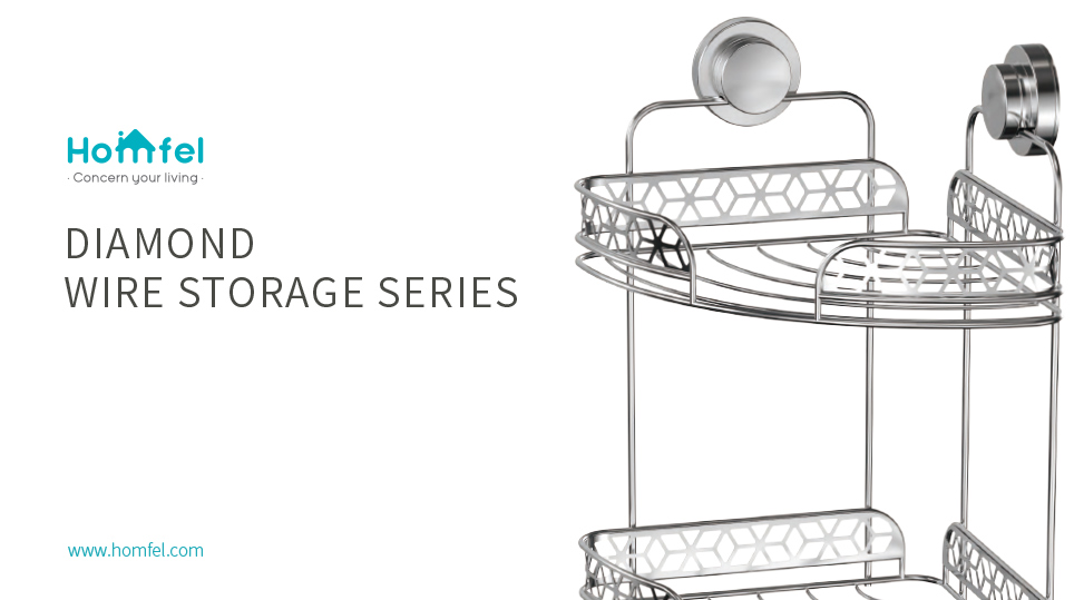 Chrome Finished Corner Shower Caddy with 2 Tiers Bathroom Iron Rack Wall Mounted Type
