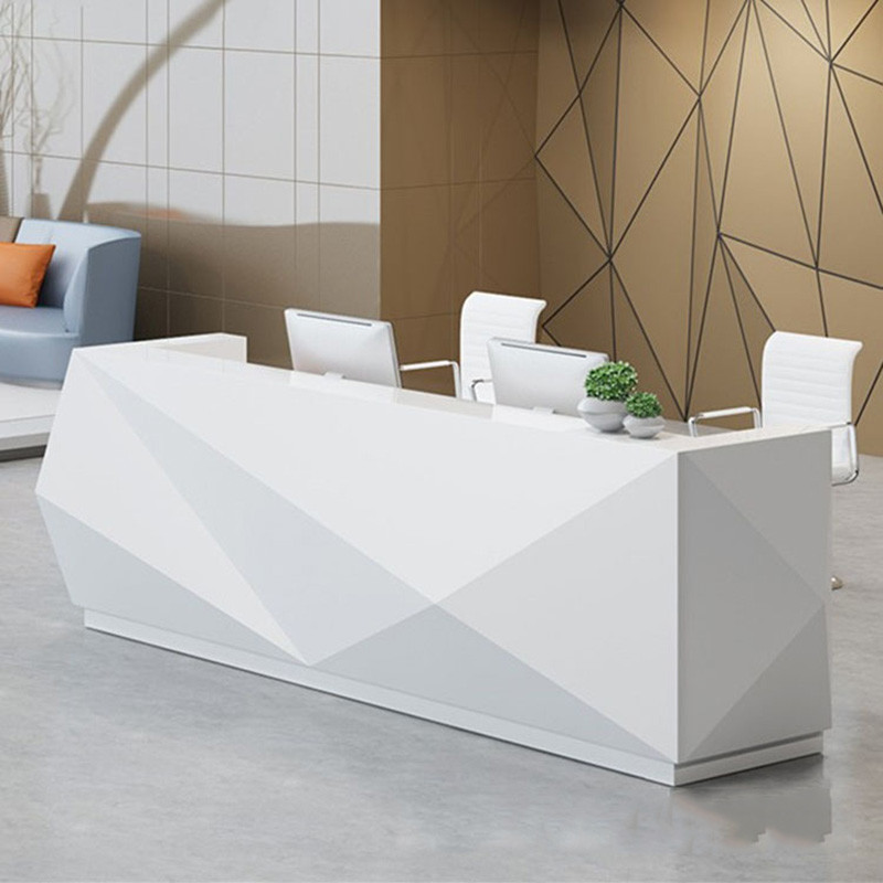 Special Shape Manager Office Furniture White Counter For Company / Hotel Front Desk