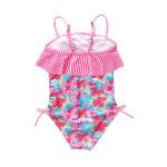 Girl's Swimwear flower print Double-deck flouncing Swimsuit off shoulder