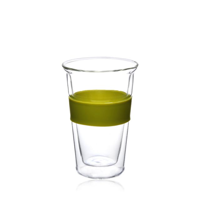 Factory direct sale Heat Resistant Hot Beverage Double Wall Glass with Silicone Transparent with dome cover coffee cup