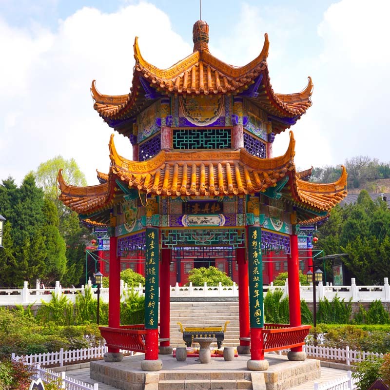 Temple Handmade Chinese Style Pavilion Garden 3.8m Ceramic Wood Gazebo