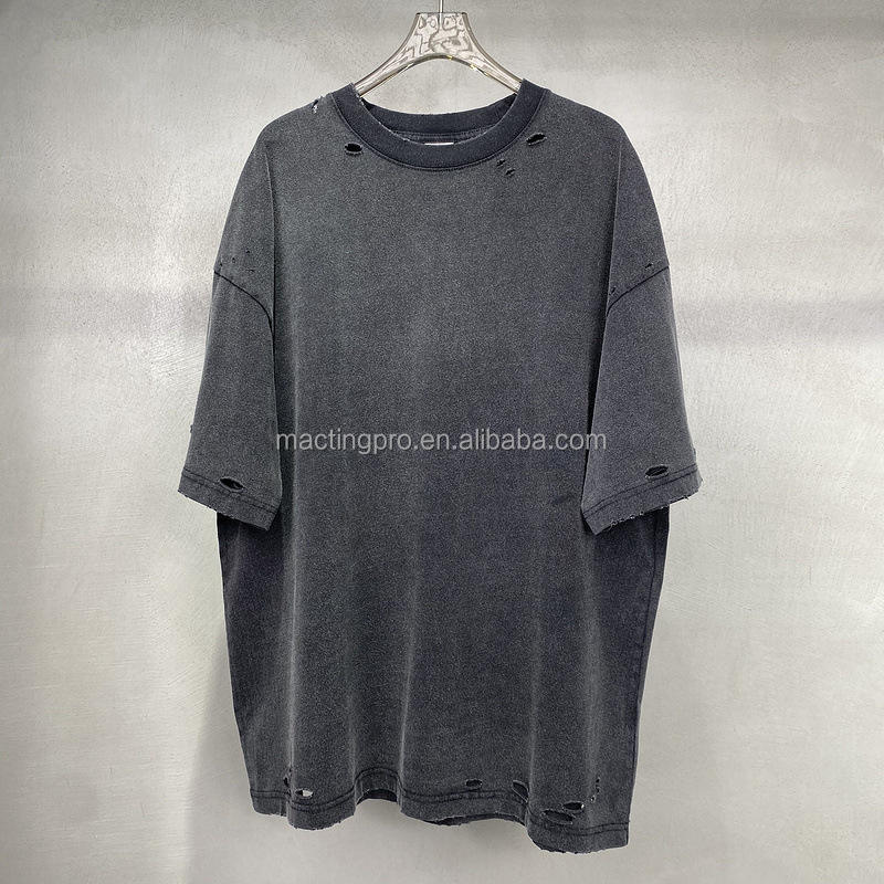 Vintage Distressed Heavyweight Cotton Blank Oversized T Shirt Men with 1000 Quantity