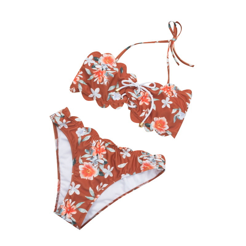 Tiered Layer Tie a Knot Front Top With Low waist Bikini swimsuit high cut