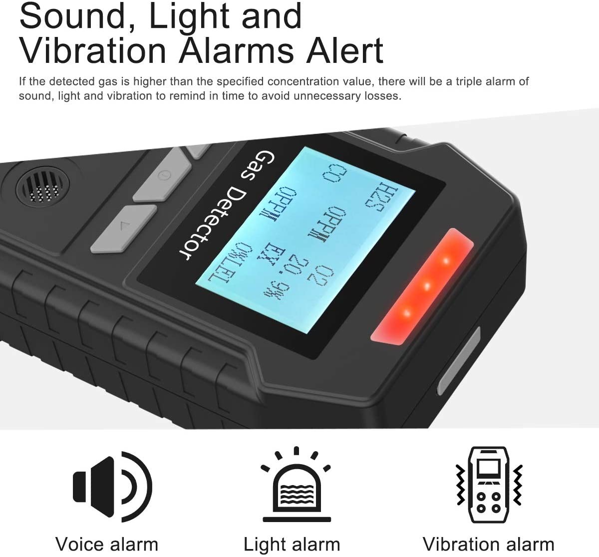 Light Alarm Voice Warning Multi Gas Detector With LCD Display