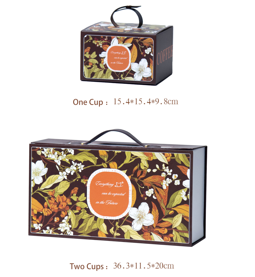 Business Gifts Ceramic Floral Cup Set Gift Box Porcelain Irregular Mug And Saucer White