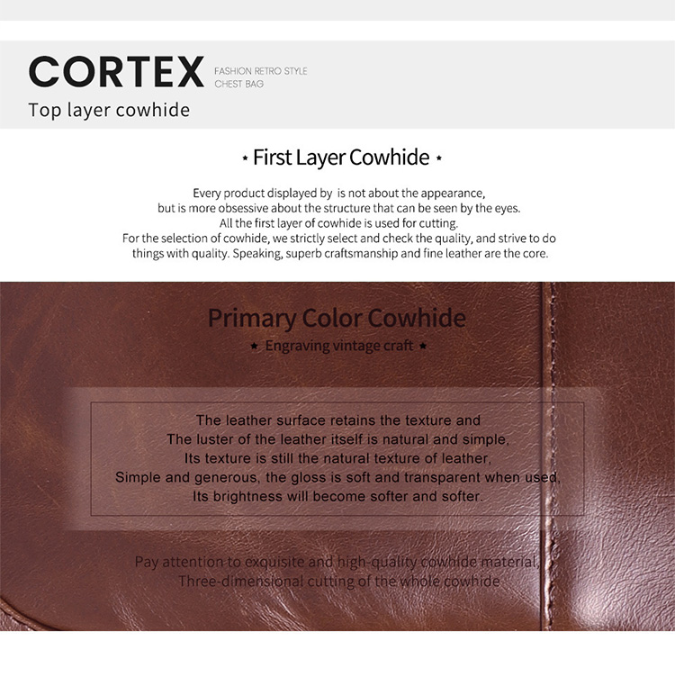 Comfortable and Durable Cowhide Leather Men's Cross Body Chest Bag for All Seasons
