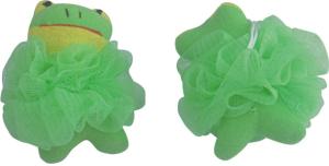 China Anti - microbial Green Pe Mesh Shower Net Sponge Frog Shape wholesale