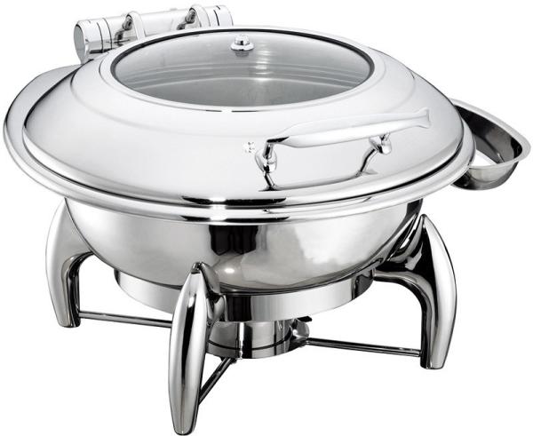 Round Chafing Dish Hydraulic Lid with Glass Window Optional φ35cm 6.0Ltr Food