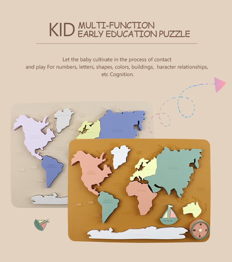 World Map Continents And Ocean Silicone Puzzle Baby Gift Montessori Educational
