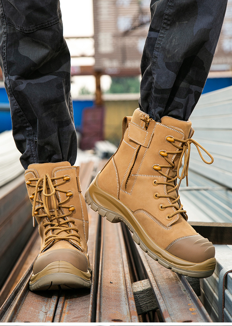 OEM Wheat Cowhide Martin Work Boots PU+rubber Wok Shoes Nucuck Safety Boots Glass Fiber Toe Kevlar Midsole Safety Shoes