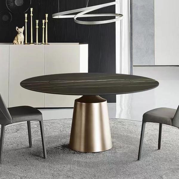 Luxury Design Dining Room Table Round Sintered Stone Marble Table Top Villa Large Dining Table Set