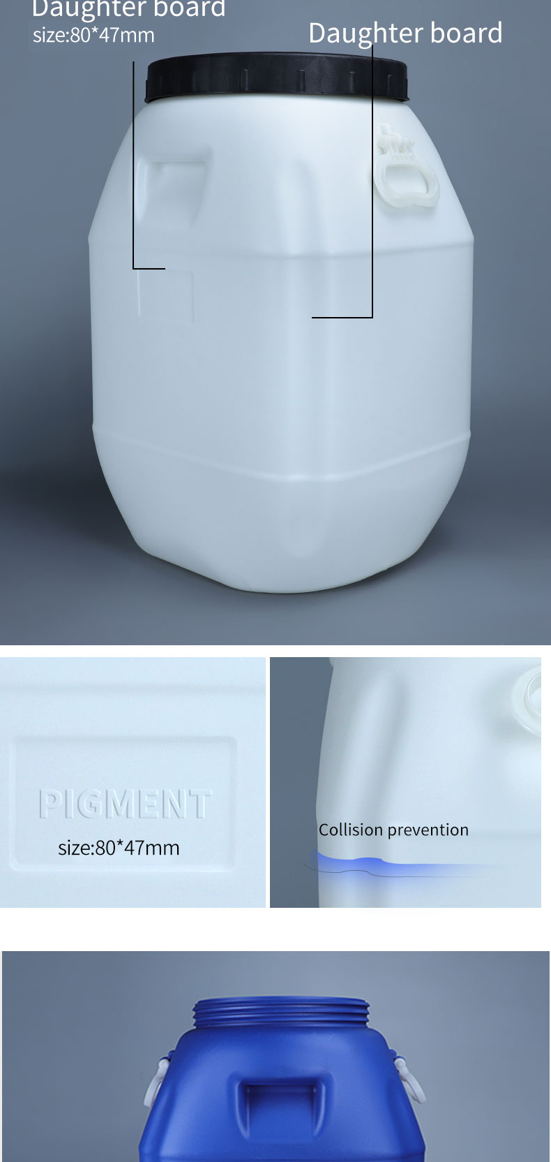 80*47mm 50L Plastic Drum Plastic Chemical Containers Open Top With Handle