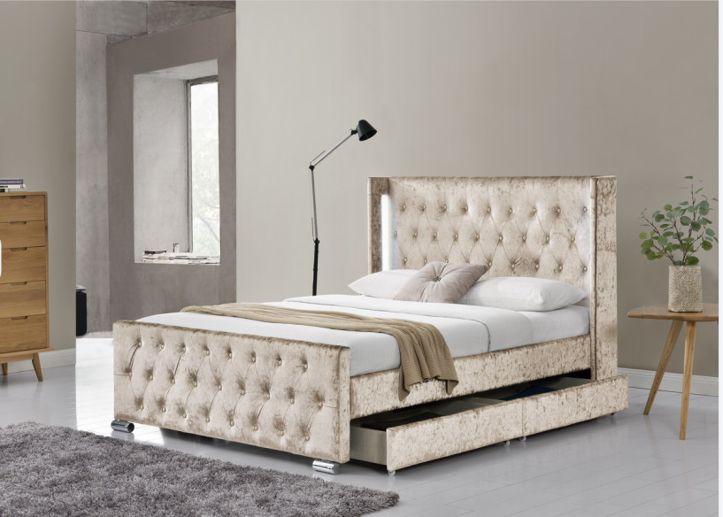 CE BSCI Wing Back Ottoman Tufted Queen Storage Bed With Draws And Led