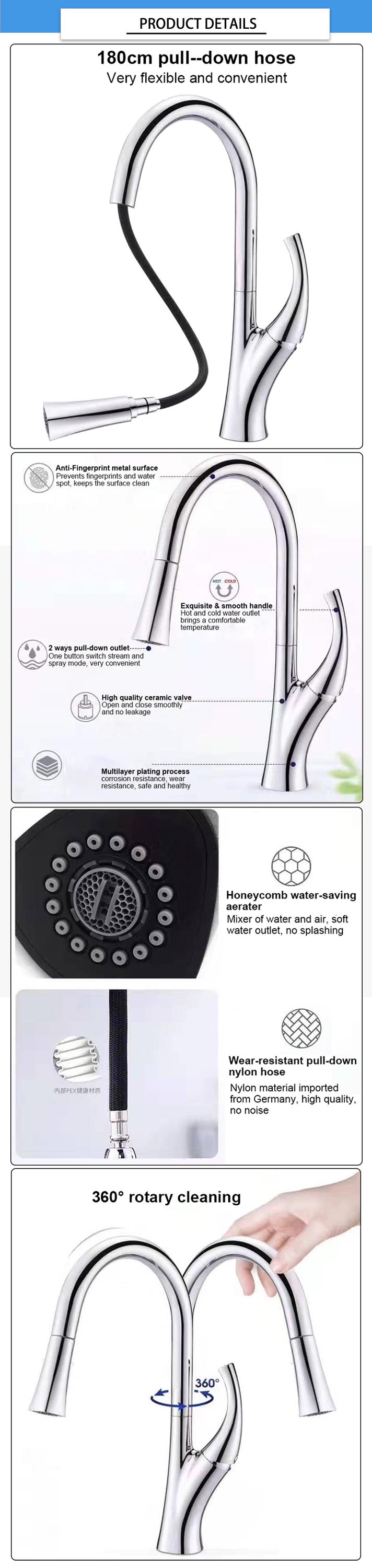 USA CUPC Certificate Single Hole Pull Out Kitchen Faucet