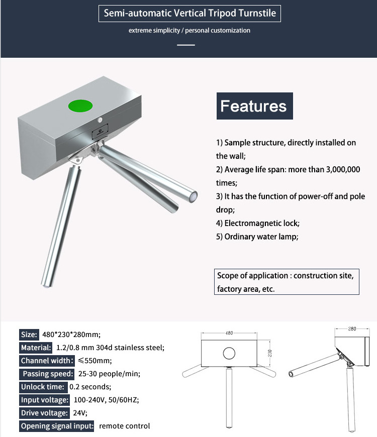 Portable Wall Mounted Tripod Turnstile Gate Automatic Systems Turnstiles