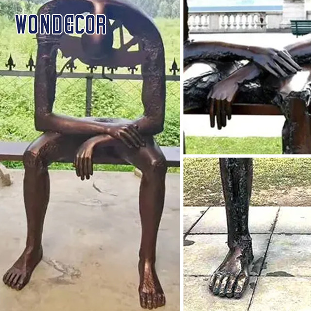 Sad Person Carving Bronze Garden Sculptures Timeless