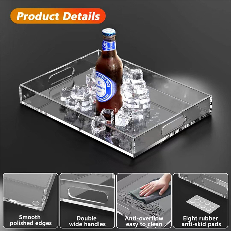 OEM ODM Clear Acrylic Serving Tray With Handles Stacking Design Customized
