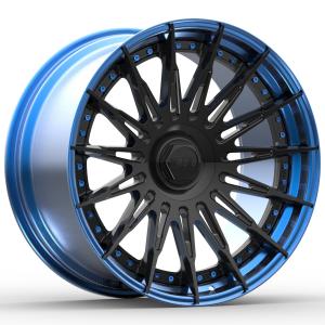China 21 Inch 2 Piece Forged Aluminum Alloy Wheels Polished Blue Lip Gloss Black Disc wholesale