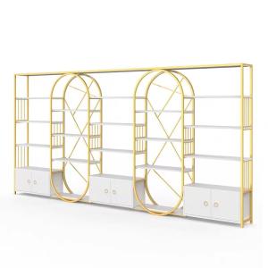 China Versatile Cosmetic Luxury Display Cabinets MultiLayer Marble Shelving Golden Body wholesale