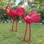 Stainless Steel Sculpture Flamingo with Red Painted